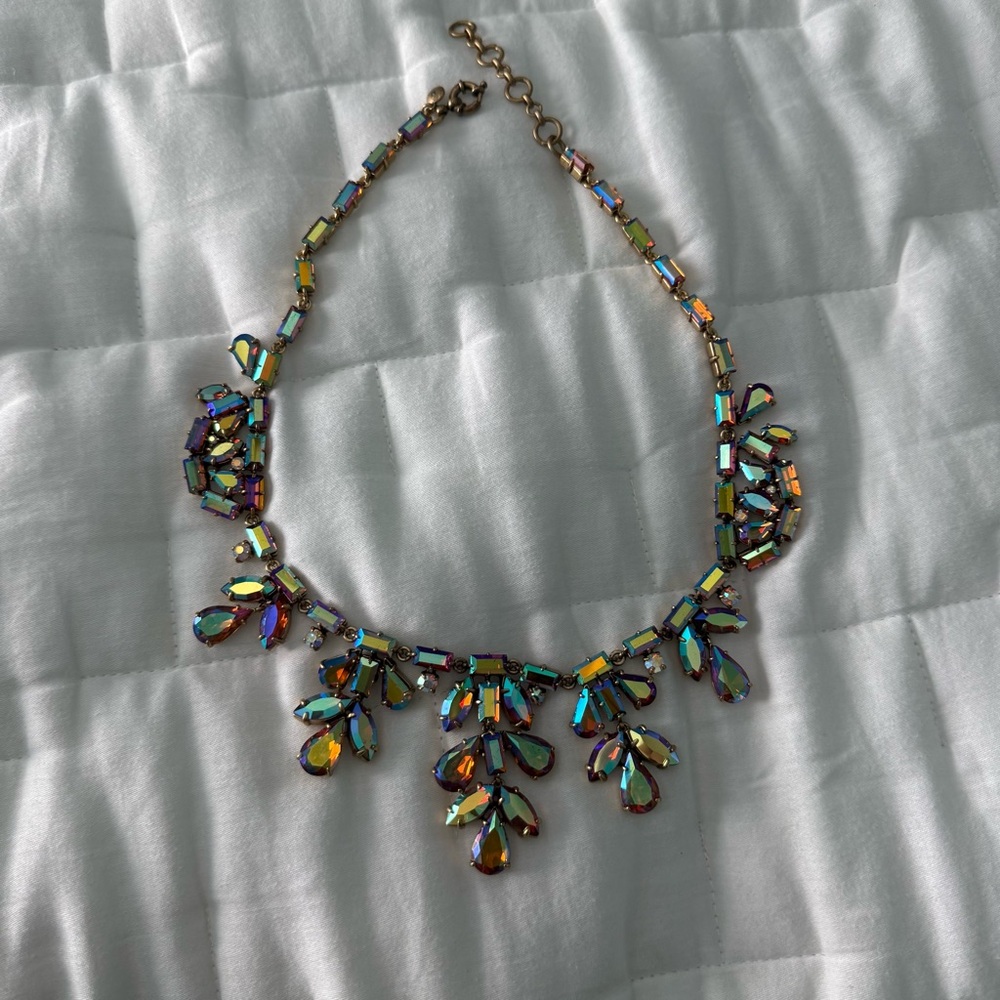 J. Crew Iridescent Multicolored Crystal Statement Necklace with Gold Hardware